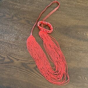 Elegant Coral Beaded Necklace and Bracelet